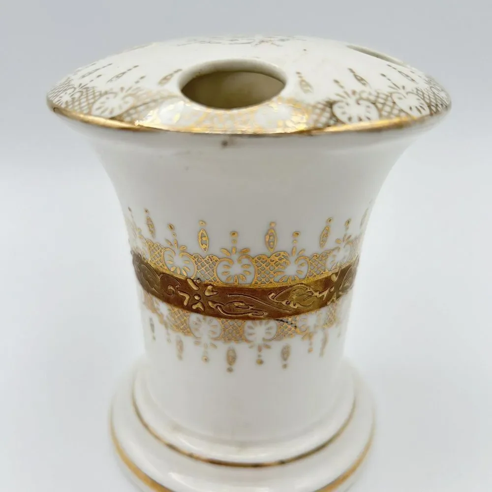 Vintage Andrea By Sadek Porcelain Toothbrush Makeup Holder Gold Lace